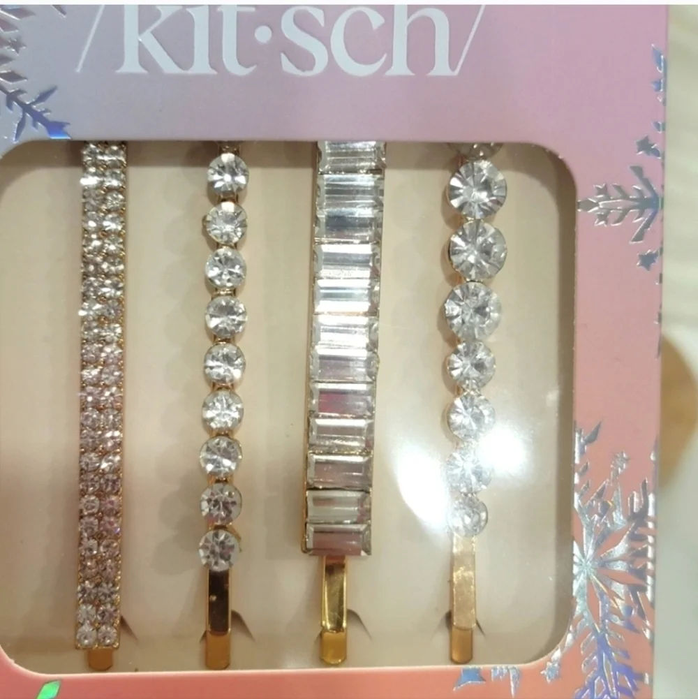 NEW /KIT-SCH/ Rhinestone Bobby Pins Set of 4 Gold Christmas Stocking Stuffer